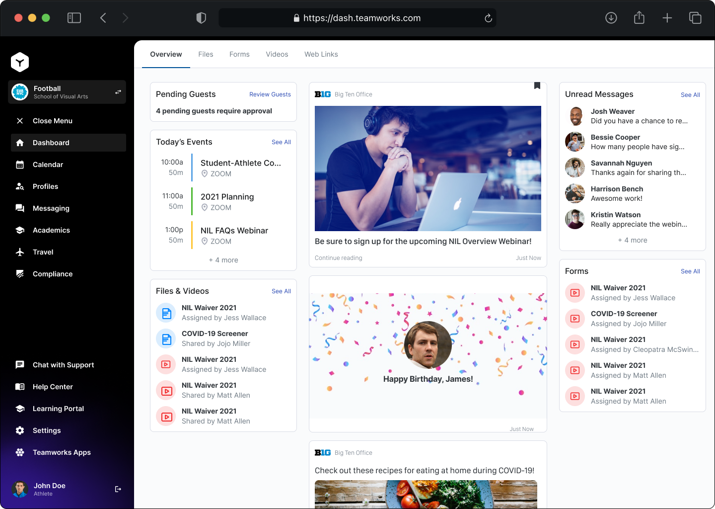 Dashboard — open navigation