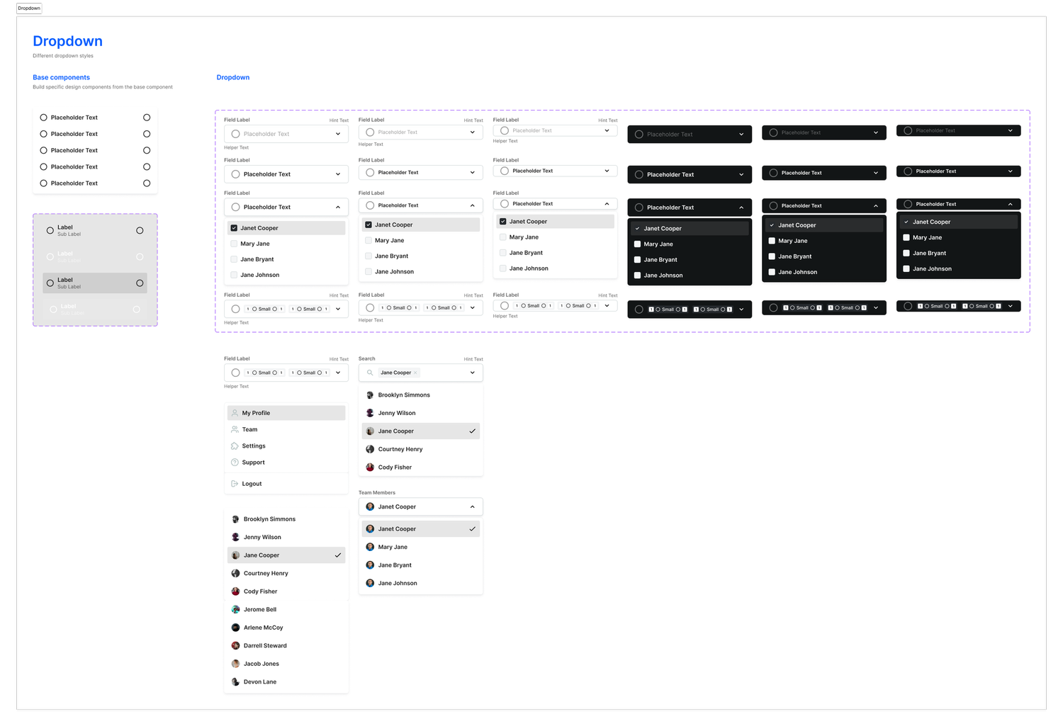 Existing dropdown patterns — inconsistent across products